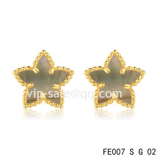 Imitation Van Cleef & Arpels Sweet Alhambra Star Yellow Earrings,Brown Mother-Of-Pearl